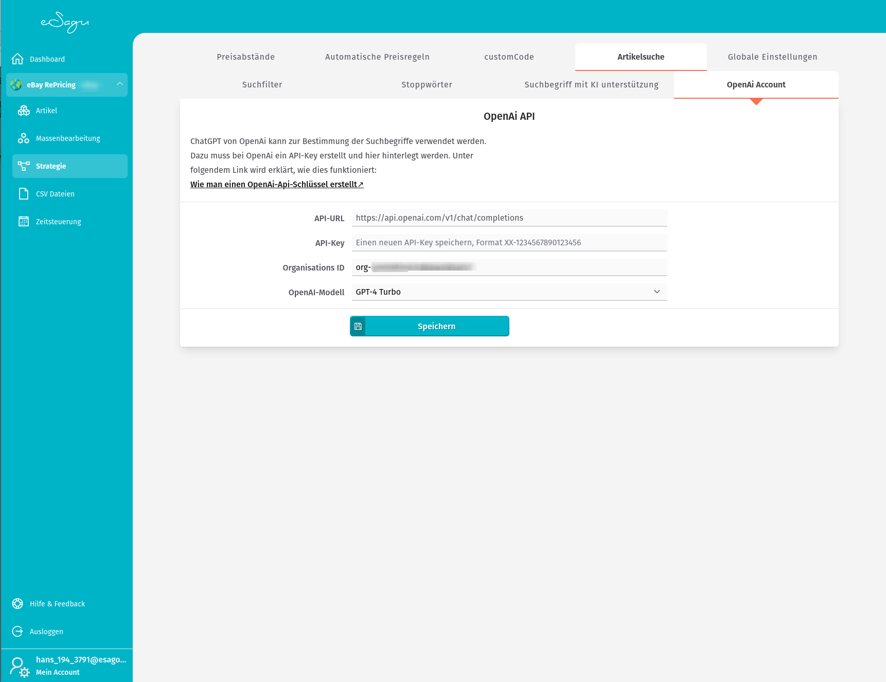 eSagu%20OpenAi Hinterlegen des API-Keys in der eSagu-Software