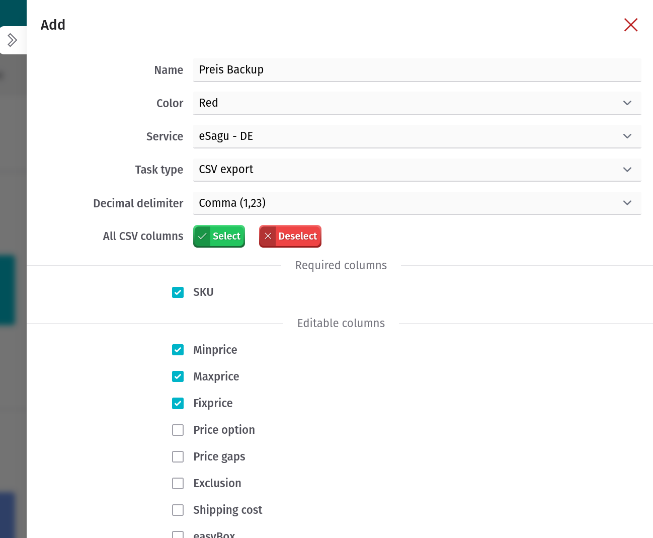 Example of a Scheduled CSV Export for Price Backups